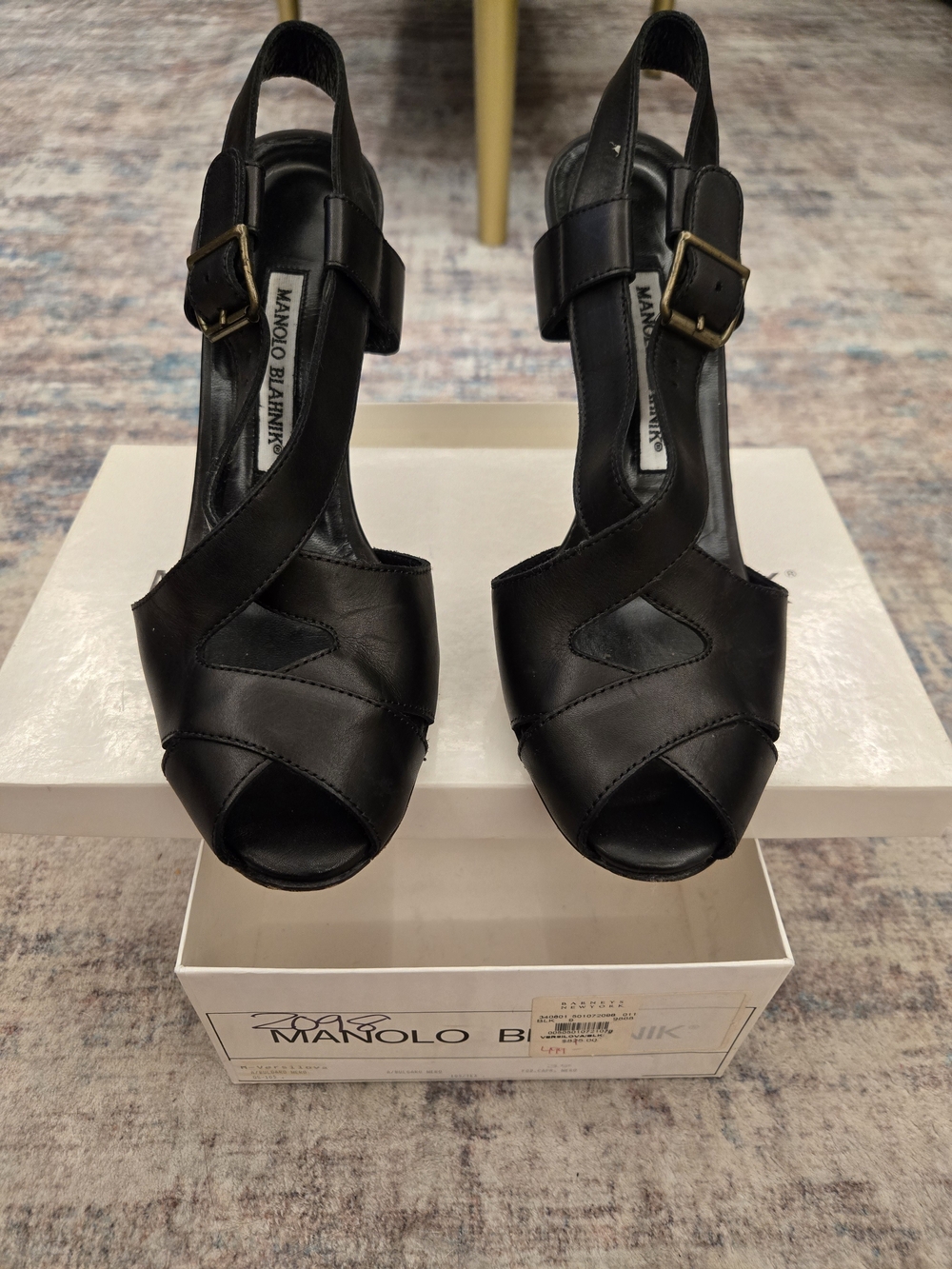 Manolo Blahnik Black Leather Slingback Sandals
